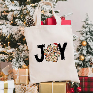 Joy Cute Trendy Paw Print Christmas Tote Bag