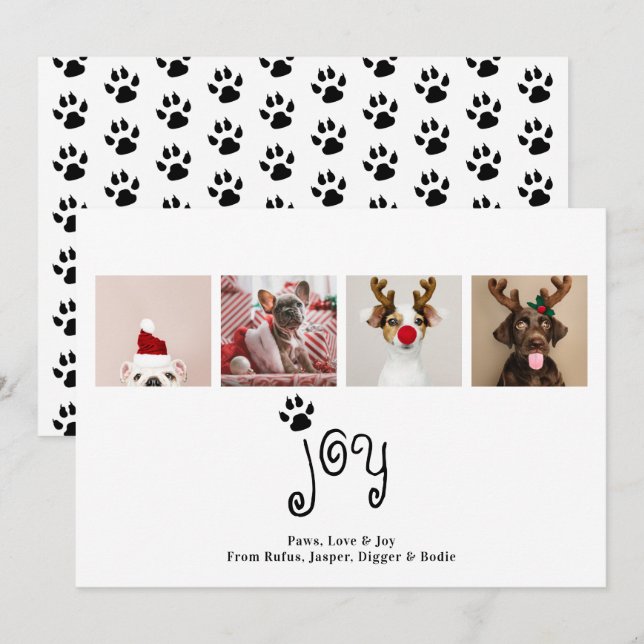 Joy Dog Christmas 4 Photo Card (Front/Back)