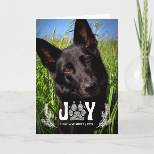 Joy Dog Paw Print and Pines Pet Lover Holiday Card