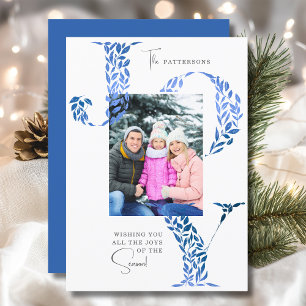 Joy Elegant Christmas Floral Typography Photo  Holiday Card