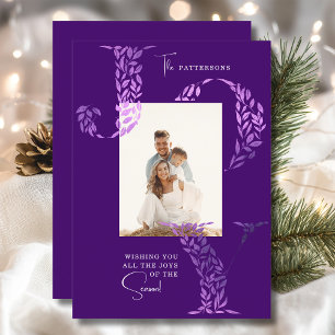 Joy Elegant Christmas Floral Typography Photo  Holiday Card