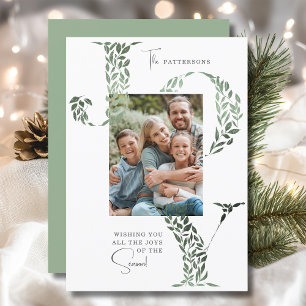 Joy Elegant Christmas Floral Typography Photo Holiday Card