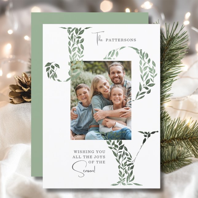 Joy Elegant Christmas Floral Typography Photo  Holiday Card (Creator Uploaded)