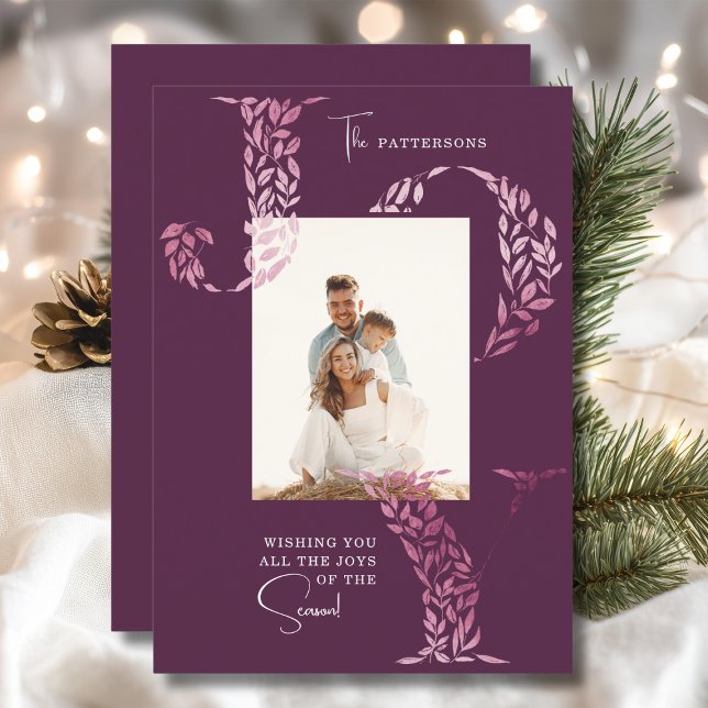 Joy Elegant Christmas Floral Typography Photo  Holiday Card (Creator Uploaded)