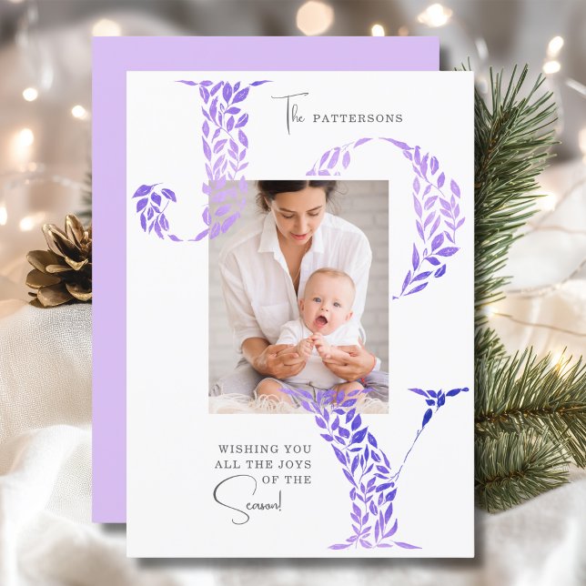 Joy Elegant Christmas Floral Typography Photo  Holiday Card (Creator Uploaded)
