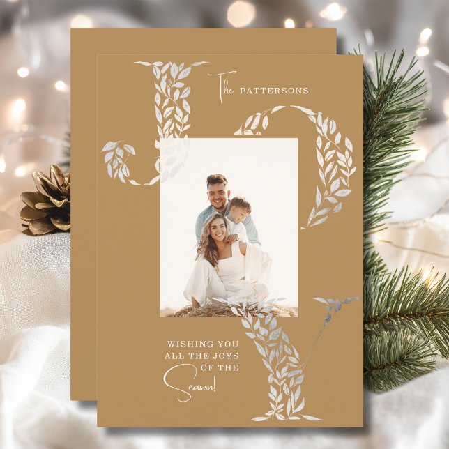 Joy Elegant Christmas Floral Typography Photo  Holiday Card (Creator Uploaded)