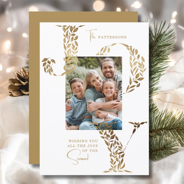 Joy Elegant Christmas Floral Typography Photo  Holiday Card (Creator Uploaded)