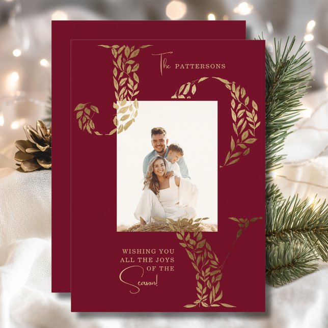 Joy Elegant Christmas Floral Typography Photo  Holiday Card (Creator Uploaded)