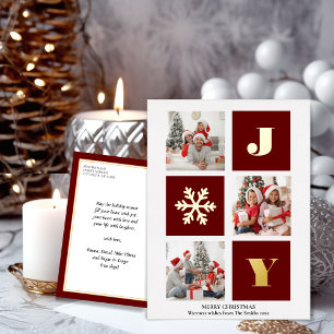 JOY Elegant Gold Snowflakes Modern Script Photo Foil Holiday Postcard