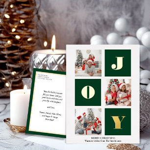 JOY Elegant Gold Snowflakes Modern Script Photo Foil Holiday Postcard