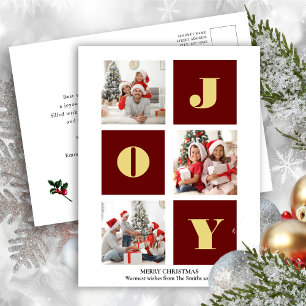 JOY Elegant Gold Snowflakes Modern Script Photo Postcard