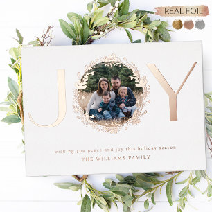 "Joy" Elegant Photo Personalised Real Foil Holiday Card