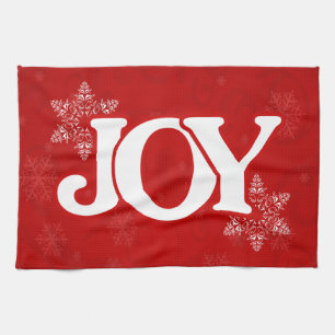 JOY Elegant Red Snowflake Pattern Christmas Tea Towel