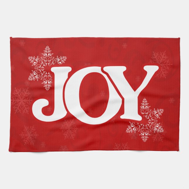 JOY Elegant Red Snowflake Pattern Christmas Tea Towel (Horizontal)