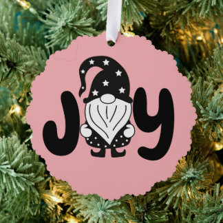 Joy | Elegant Stylish Script Gnome Christmas Tree Decoration Card