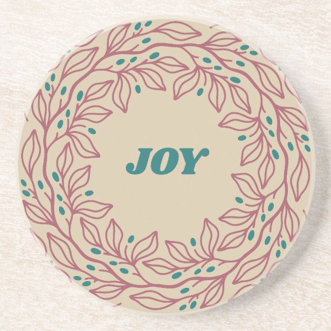 Joy Elegant Vintage Christmas Whimsical Floral Coaster (Front)
