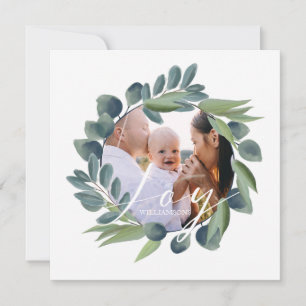 Joy Elegant Watercolor Winter Foliage Wreath Photo Holiday Card