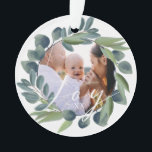 Joy Elegant Watercolor Winter Foliage Wreath Photo Ornament<br><div class="desc">Our Tidings of Joy Christmas Collection features our hand painted eucalyptus and greenery foliage wreath in natural muted shades of sage and teals. Delicate line-drawn floral flowers beautifully complement the watercolor art to create a beautiful mixed media style with a organic, modern watercolour art style. The wreath frames the photo...</div>