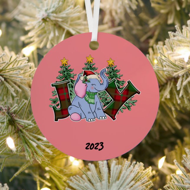 Joy Elephant Christmas Metal Tree Decoration (Insitu)