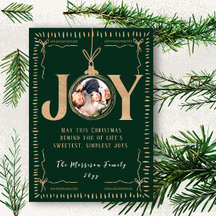 JOY Evergreen Gold Accents Classy Christmas Photo Holiday Card