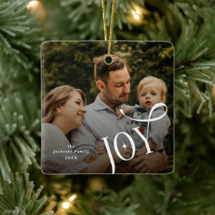 Joy Family Photo Christmas  Ceramic Ornament