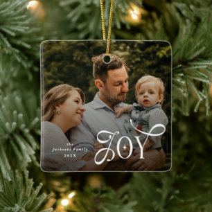 Joy Family Photo Christmas Ceramic Ornament