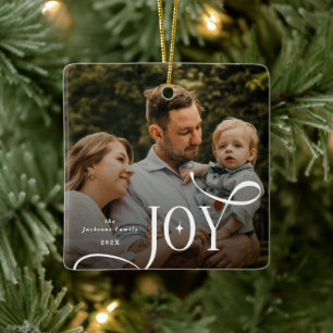 Joy Family Photo Christmas Ceramic Ornament