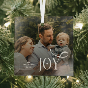 Joy Family Photo Christmas Glass Tree Decoration