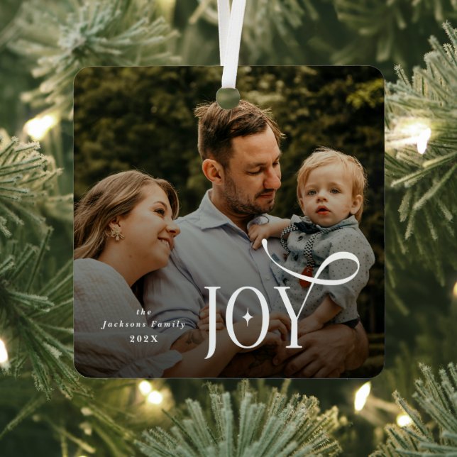 Joy Family Photo Christmas  Metal Tree Decoration (Insitu)