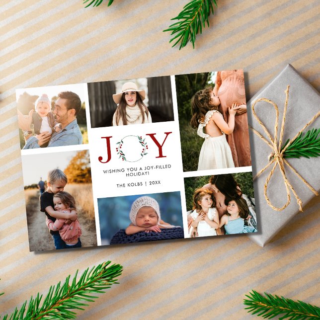 Joy Family Photo Collage Modern Christmas Holiday Card (Joy Family Photo Collage Modern Christmas Holiday Card)