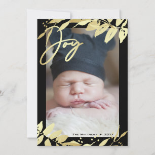 Joy Family Photo Faux Gold Botanical Christmas Holiday Card