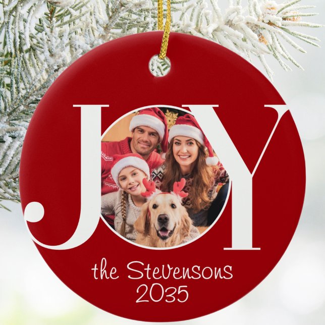 Joy Family Photo Red Christmas Ceramic Tree Decoration (Creator Uploaded)