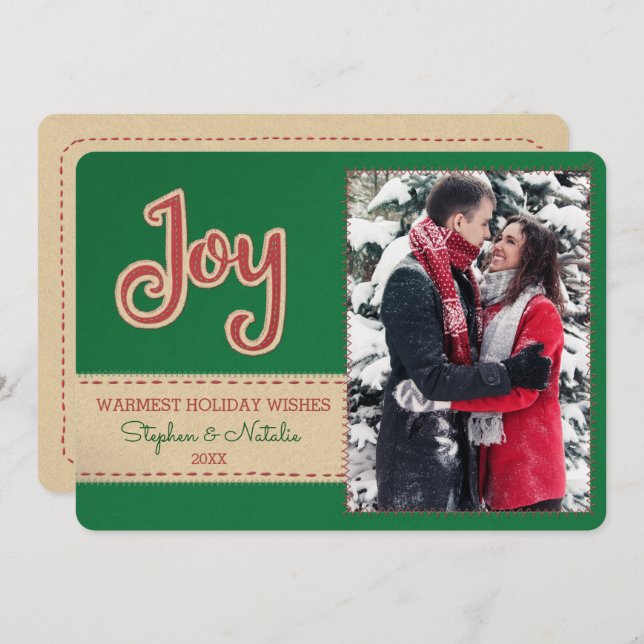 Joy | Faux Felt Embroidery 1 Photo Holiday (Front/Back)