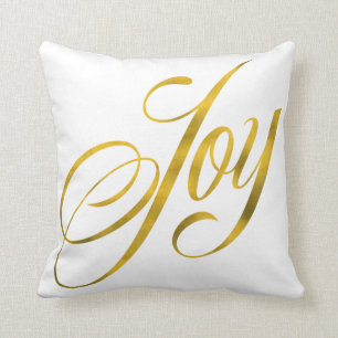 Joy Faux Gold Foil Christmas Script Lettering Text Cushion