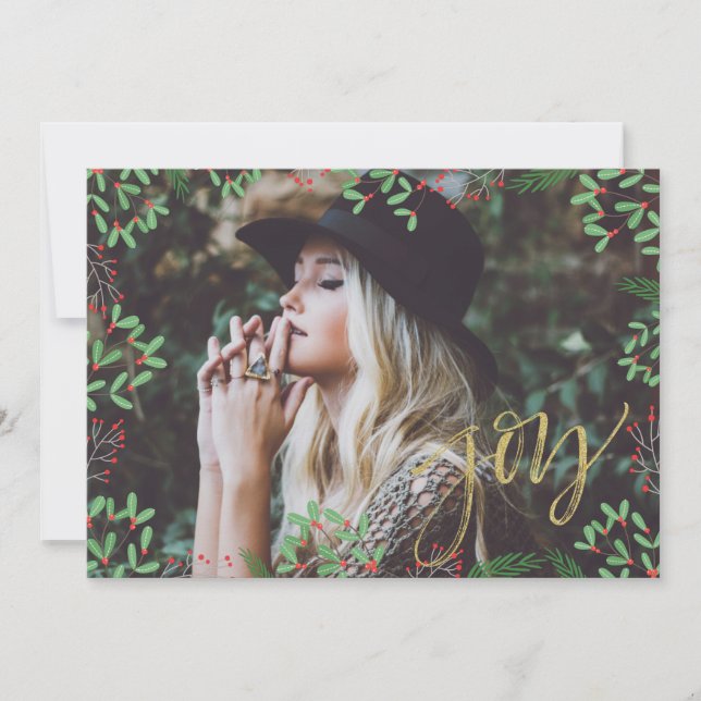 Joy Faux Gold Script Holiday Card (Front)