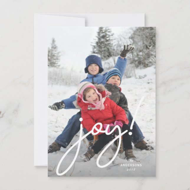 Joy Festive Christmas Handwritten Script Photo Holiday Card (Front)