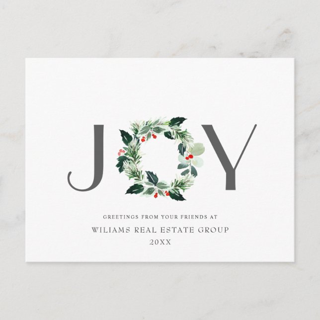 Joy Festive Holly Berry Christmas Greeting Holiday Postcard (Front)
