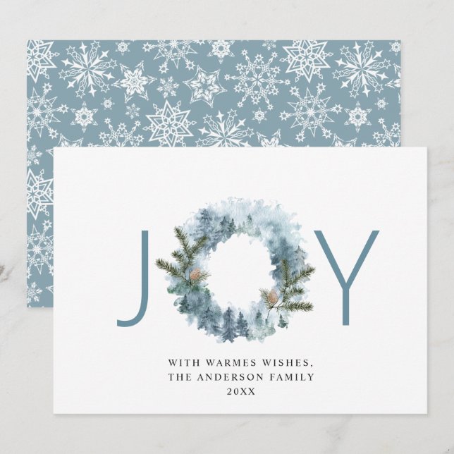 JOY Festive Holly Berry Wreath Christmas Greeting Holiday Card (Front/Back)