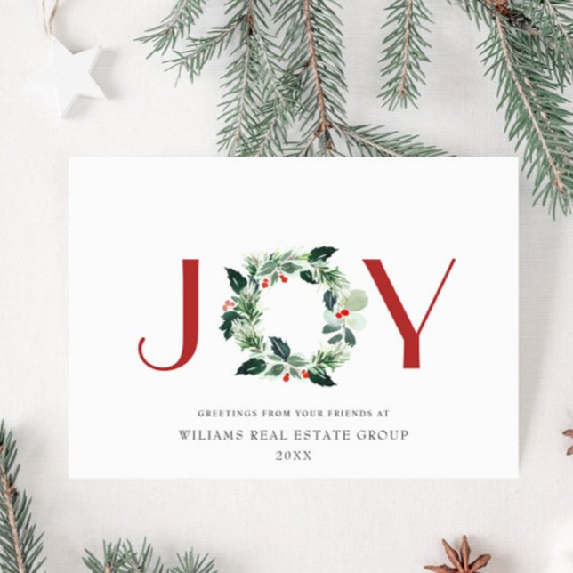 JOY Festive Holly Berry Wreath Christmas Greeting Holiday Card (Creator Uploaded)