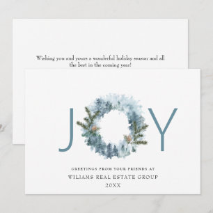 JOY Festive Holly Berry Wreath Christmas Greeting Holiday Card