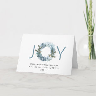 JOY Festive Holly Berry Wreath Christmas Greeting Holiday Card