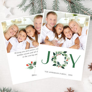 JOY Festive Holly Wreath Christmas PHOTO Greeting Holiday Card