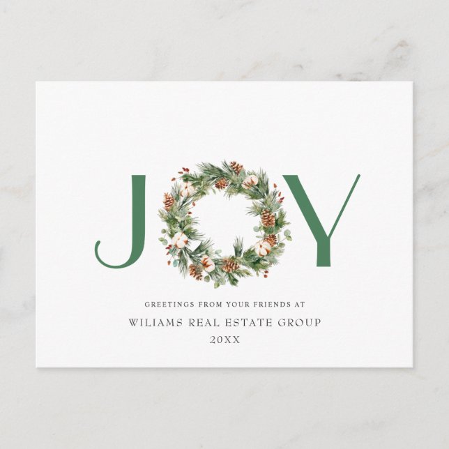 JOY Festive Pine Cones Christmas Greeting Holiday Postcard (Front)