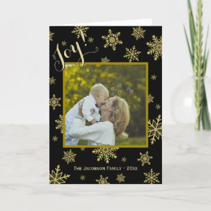 Joy Festive Snowflakes Black and Gold Non-Specific Holiday Card