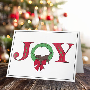 Joy Festive Wreath Sleepy Puppy Classic Blank Holiday Card