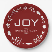 Joy Floral Christmas Wreath Family Custom Name
