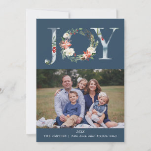 Joy Floral Wreath Christmas Photo Card