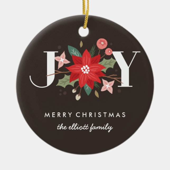 Joy Flourish Ceramic Ornament - Mocha (Front)