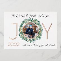 JOY Foil Holiday Card 2-sided w/ Watercolor Wreath