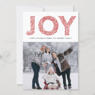 JOY Foliage Typography Red Christmas Photo Holiday Card